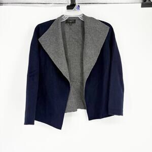 Talbots Navy & Gray 90% Wool Open‎ Cardigan Size MP Cozy Business Casual